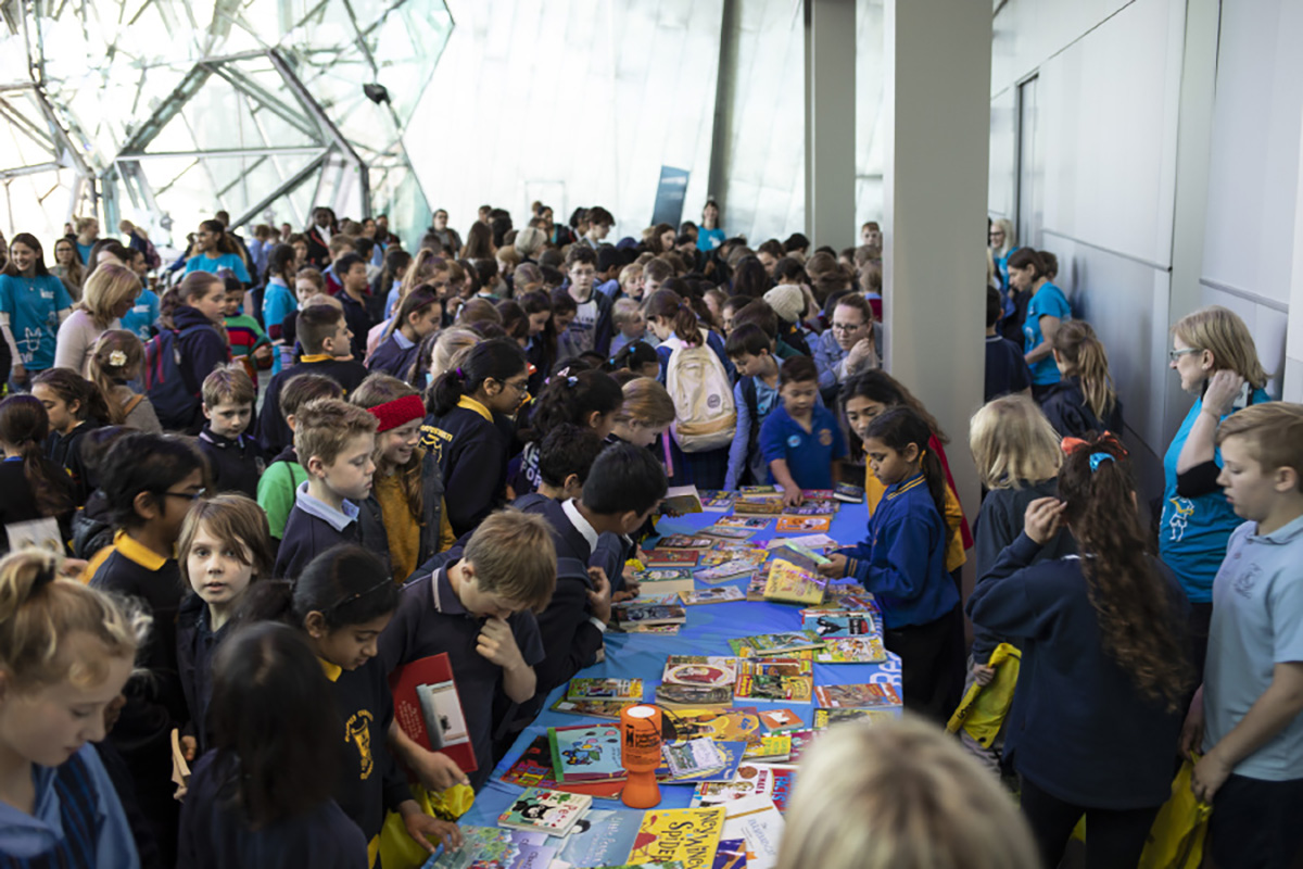 Children browsing books at the Great Book Swap in Melbourne